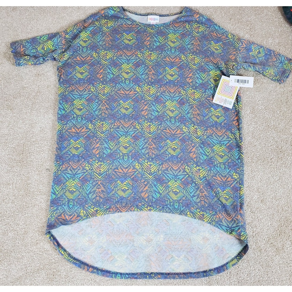 LULAROE Irma Shirt Top Women's‎ Size XXS Blue NWTGS Stretchy Fabric